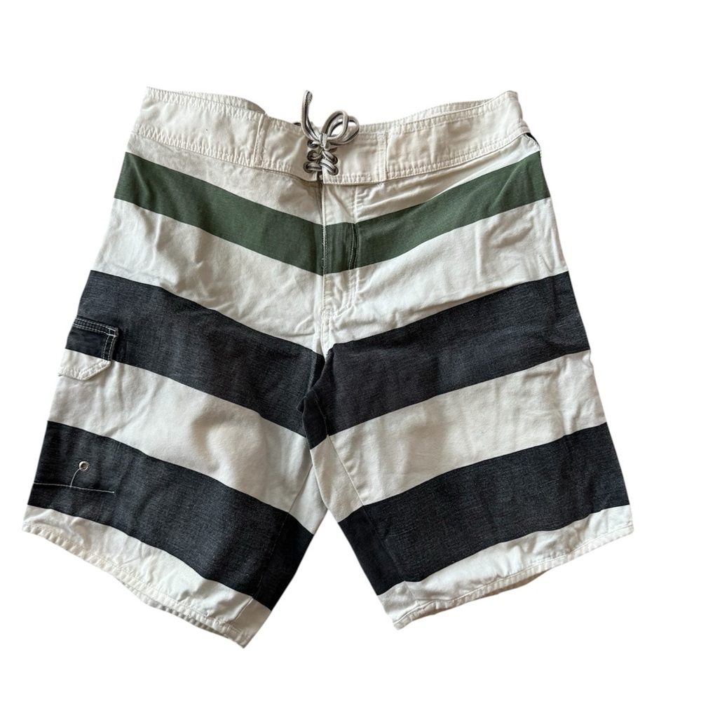 Osklen Rio de Janeiro Striped Board Shorts Surf Swim Trunks Green Black White